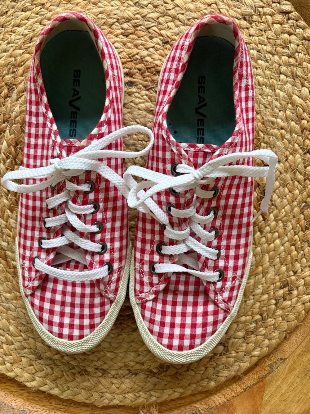 Seavees Monterey sneaker Americana red gingham, check plaid lace up sneaker 6.5